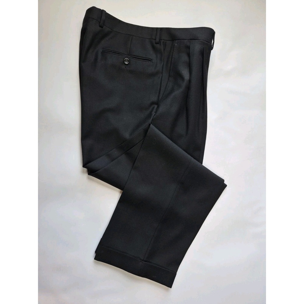 Canali Mens Pleated Wool Dress Pants 36x30 Black Italy Cuffed Trousers 78220/99